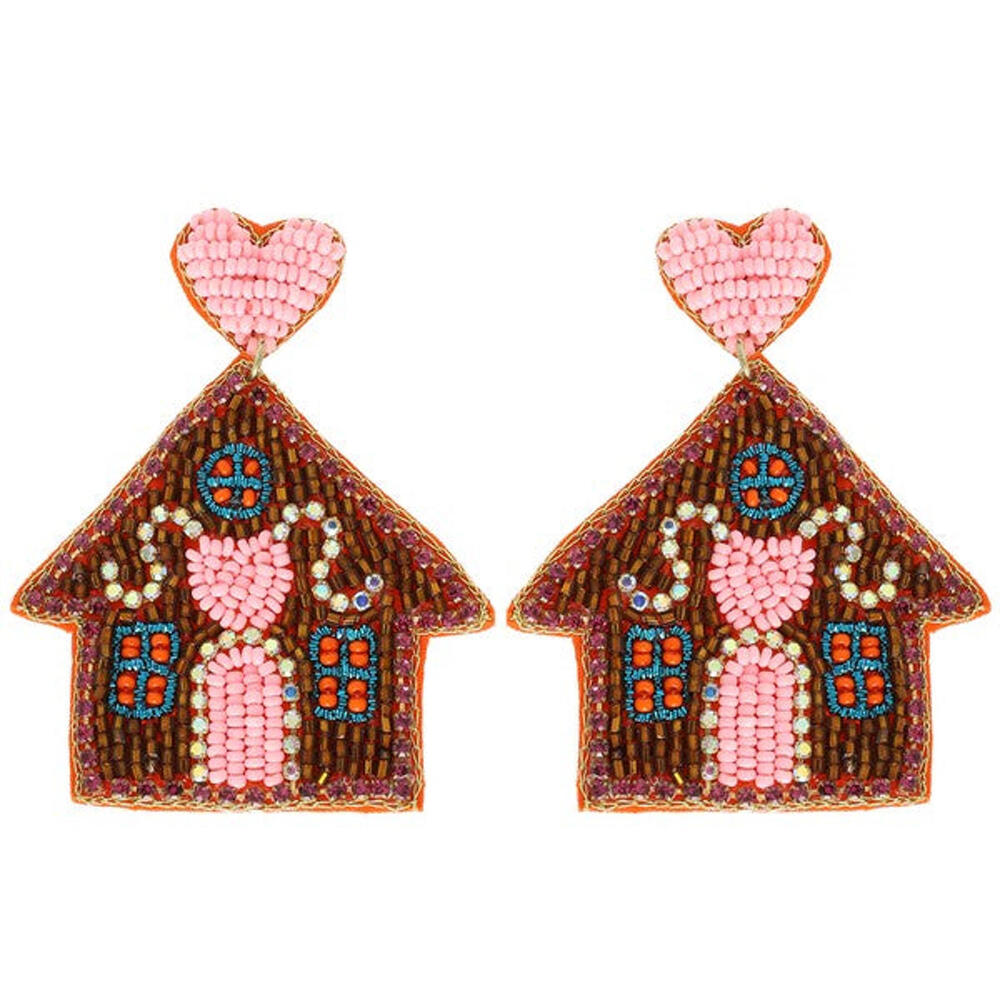 Gingerbread House Christmas Beaded Earrings